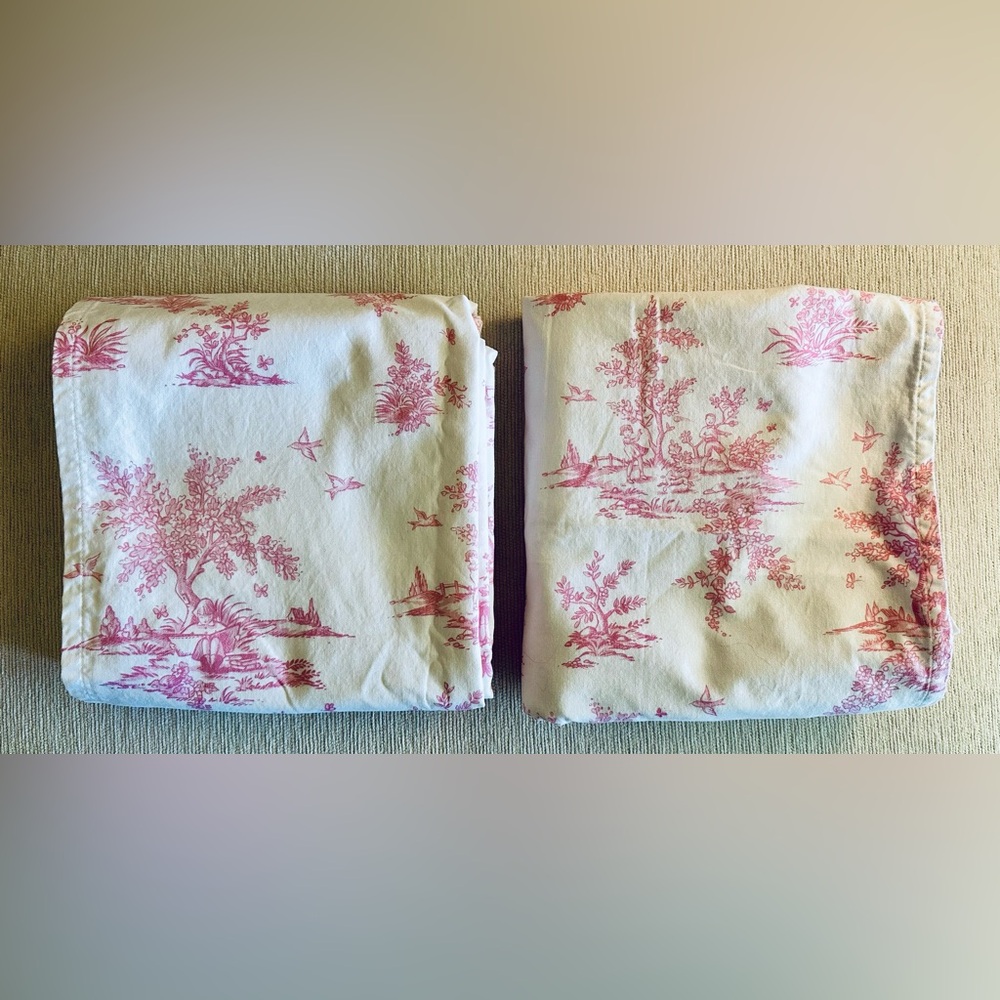 RARE Pottery Barn Kids Isabelle Pink & White Toile Pattern Pocket Rod Curtains 2